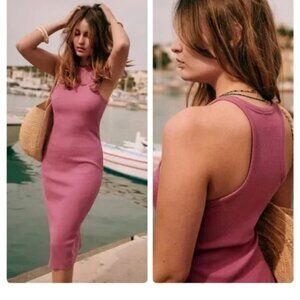 Sezane Elona Dress Bodycon Midi Pink Creation Size XS